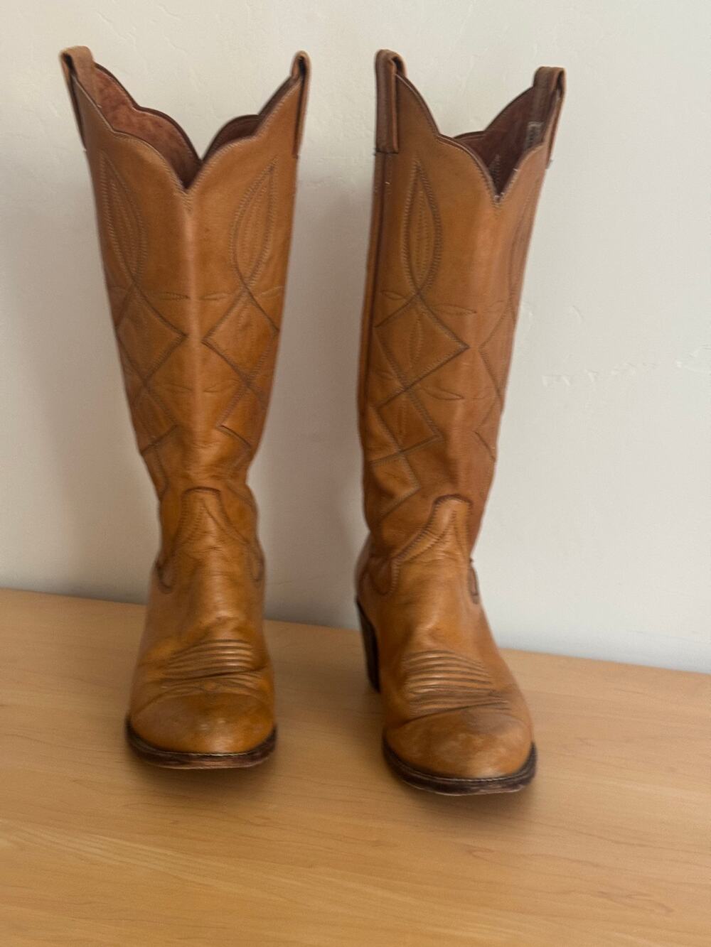 Vintage Sanders Handcrafted Leather Cowboy Boots Women's Size 8 B Brown Western